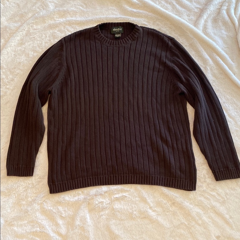 Eddie Bauer Crewneck Brown Sweater Ribbed Knit